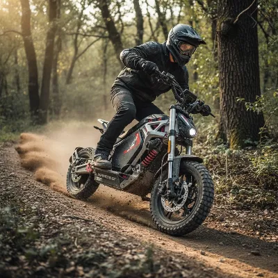 Kaabo Mantis King GT electric scooter navigating a scenic off-road trail with dirt and natural obstacles.